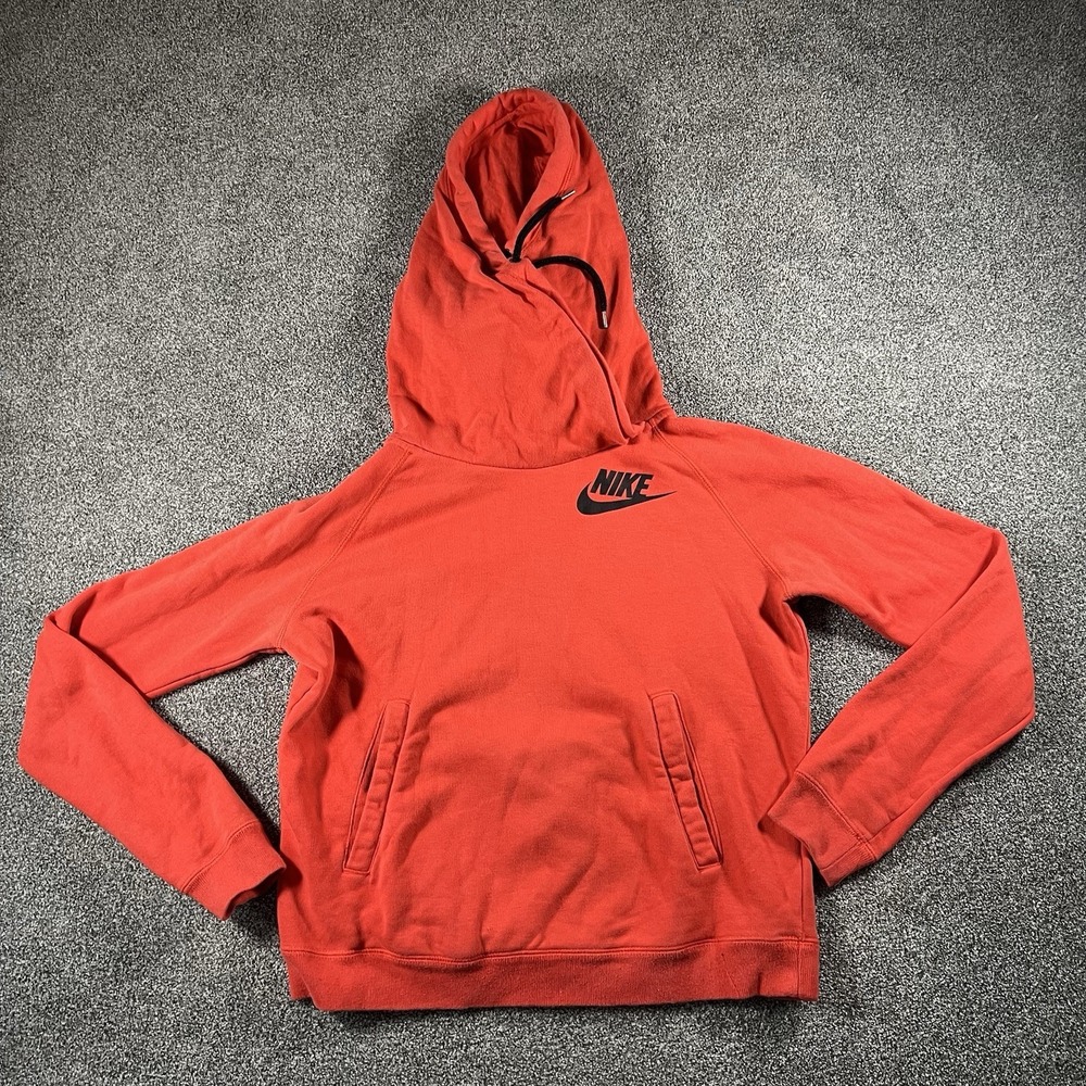 Nike Mens Medium Red Pullover Hoodie Fleece Sweatshirt Swoosh Pocket Casual